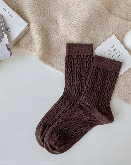 Autumn Winter Solid Color Knit Socks Women