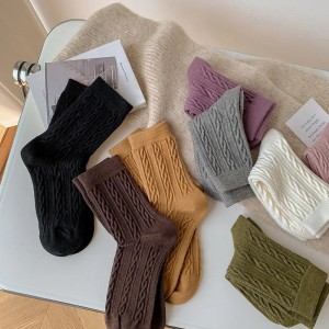 Autumn Winter Solid Color Knit Socks Women