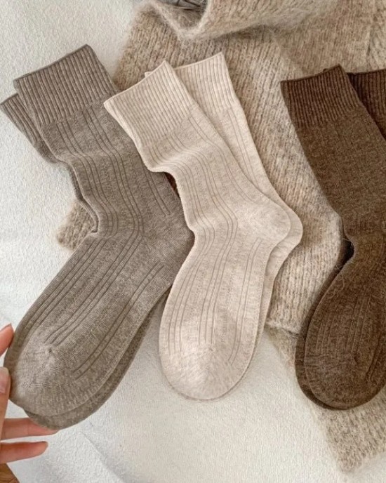 Autumn Winter Striped Solid Color Women Socks