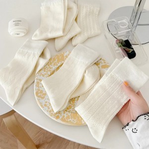 on Ins Style Cream White Girls' Medium Socks