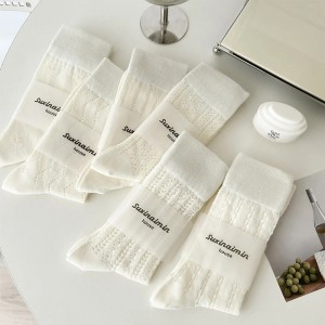 on Ins Style Cream White Girls' Medium Socks