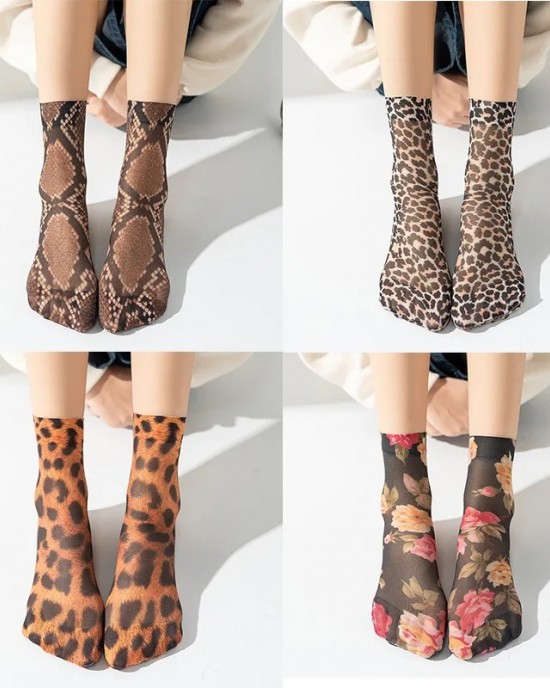 Women's High Top Leopard Print Crew Socks