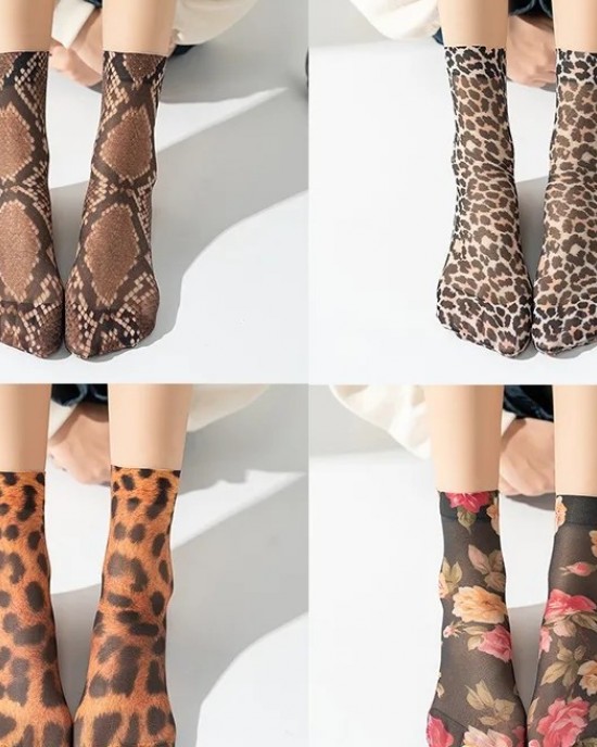 Women's High Top Leopard Print Crew Socks