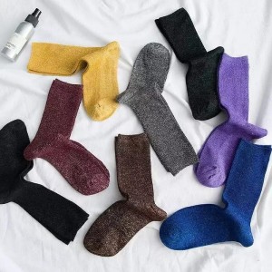 Glitter Metallic Yarn Socks Elegant Women Crew