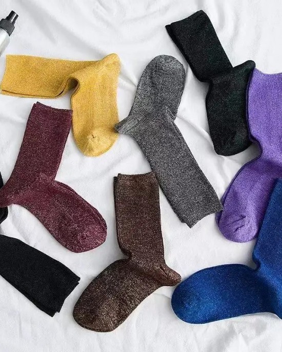Glitter Metallic Yarn Socks Elegant Women Crew