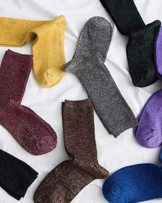 Glitter Metallic Yarn Socks Elegant Women Crew