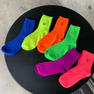 Smile Face Embroidered Woman Socks Fancy Teen