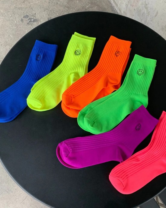 Smile Face Embroidered Woman Socks Fancy Teen