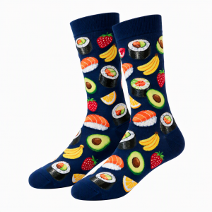 Funny Food Print Crew Socks, Unisex Fruit Sushi