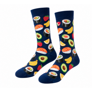 Funny Food Print Crew Socks, Unisex Fruit Sushi