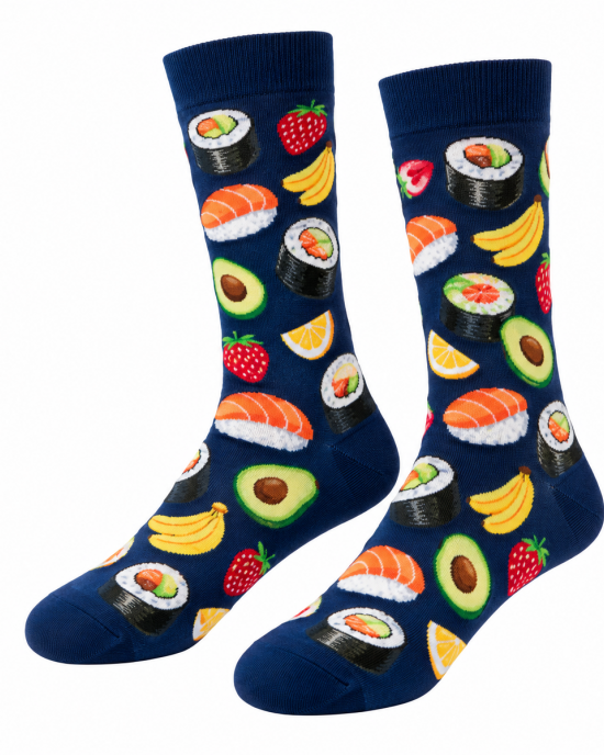 Funny Food Print Crew Socks, Unisex Fruit Sushi