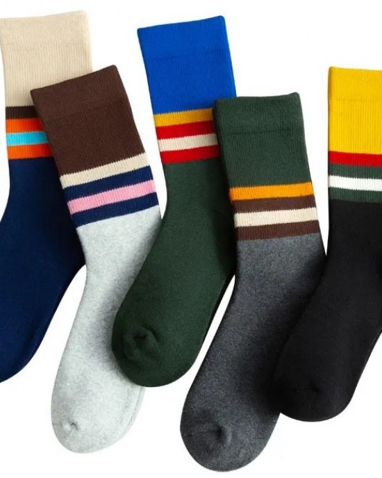 Retro Color Block Stripe Crew Socks, Multi-Pack